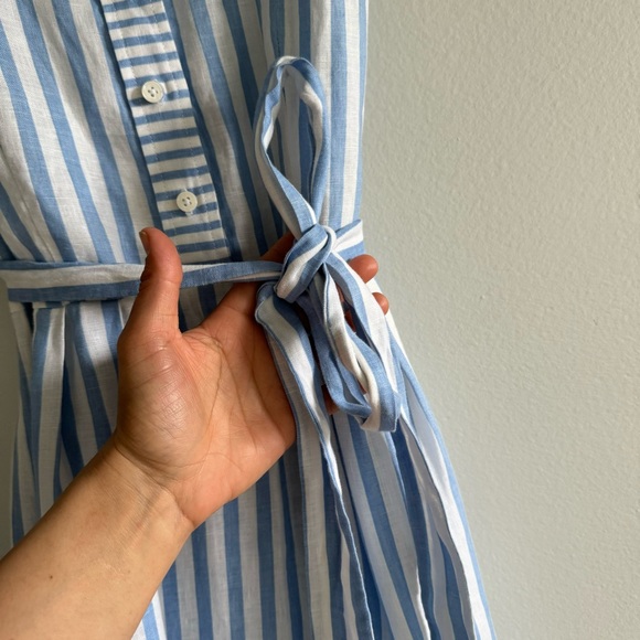 Neiman Marcus 100% Linen Blue Striped Shirt Dress Size Medium - Picture 5 of 13